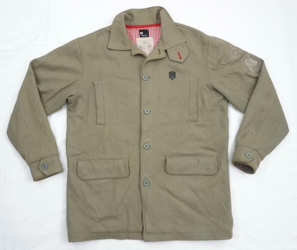 Vintage Y2K DC SHOES WOMEN XL GREEN WOOL MILITARY STYLE COAT EMBROIDERED Rare